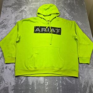 Ariat Hoodie Mens XL Neon‎ Green Pullover Logo Graphic Sweatshirt Casual NWOT
